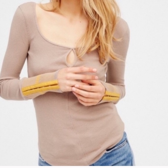 Free People Tops - Free People We The Free Tan & Yellow Henley